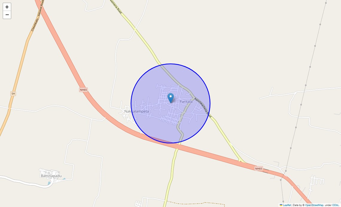 Location Map of Paritala, Vijayawada