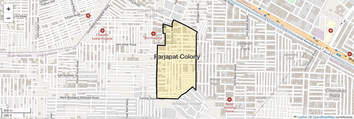 Location Map of Parjapat Colony, Delhi