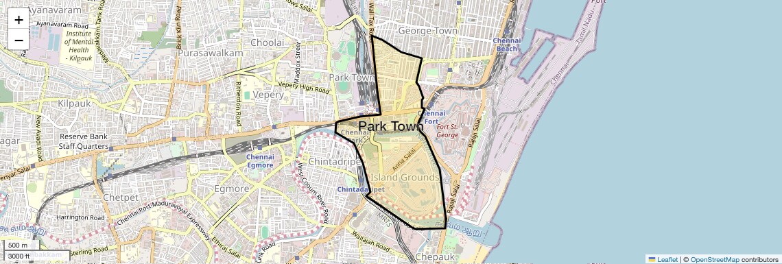 Location Map of Park Town, Chennai