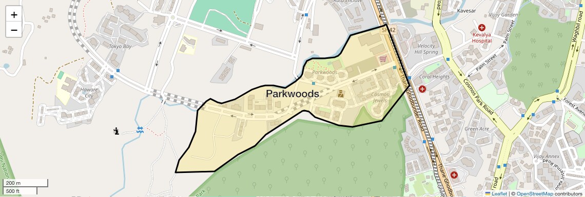 Location Map of Parkwoods, Thane