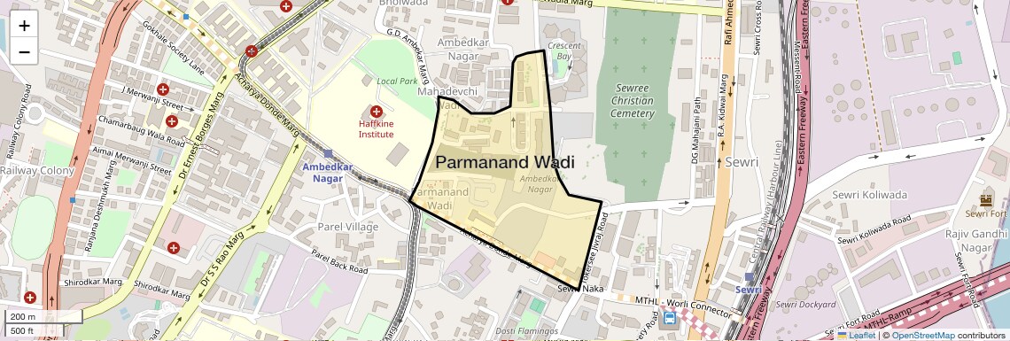 Location Map of Parmanand Wadi, Mumbai