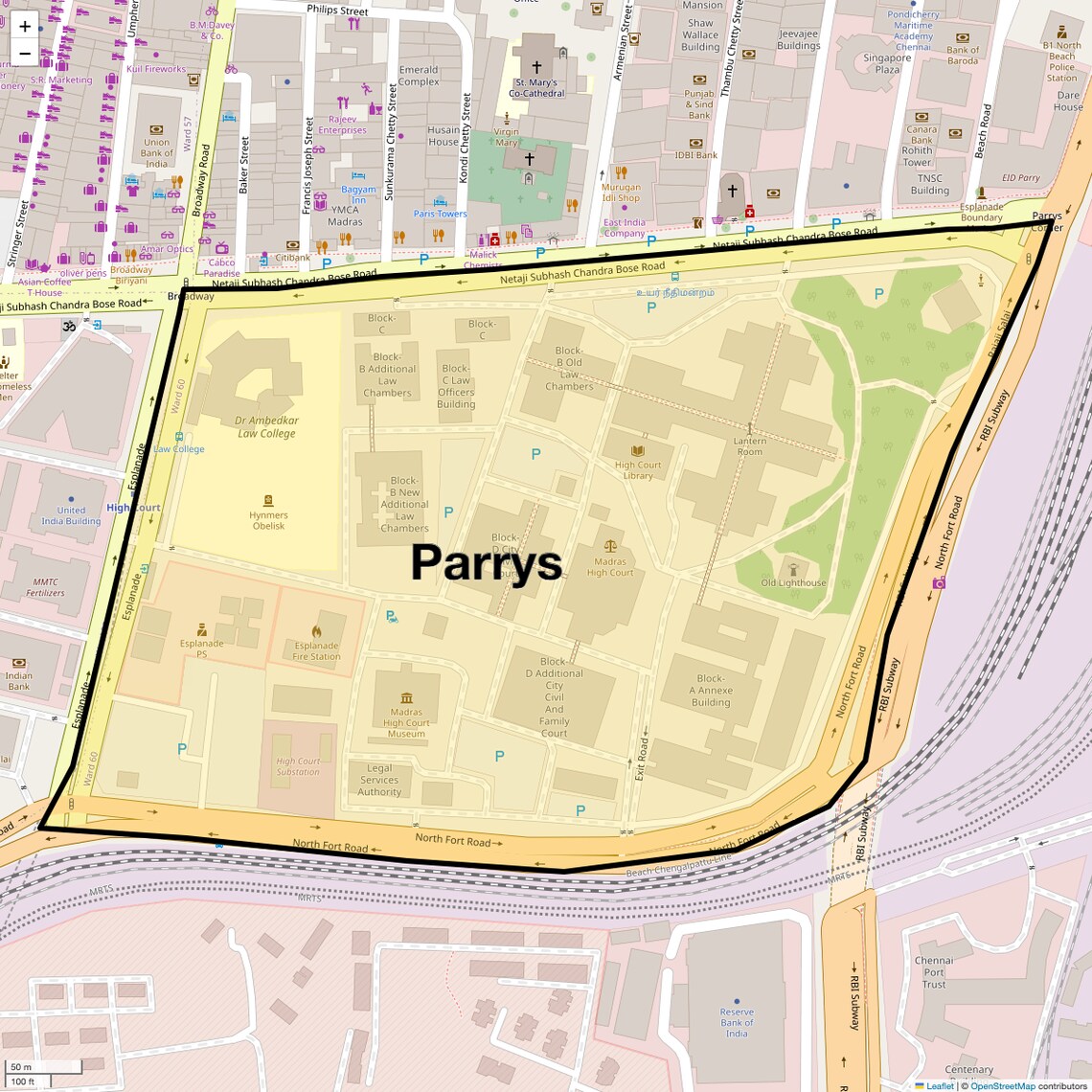 Location Map of Parrys, Chennai