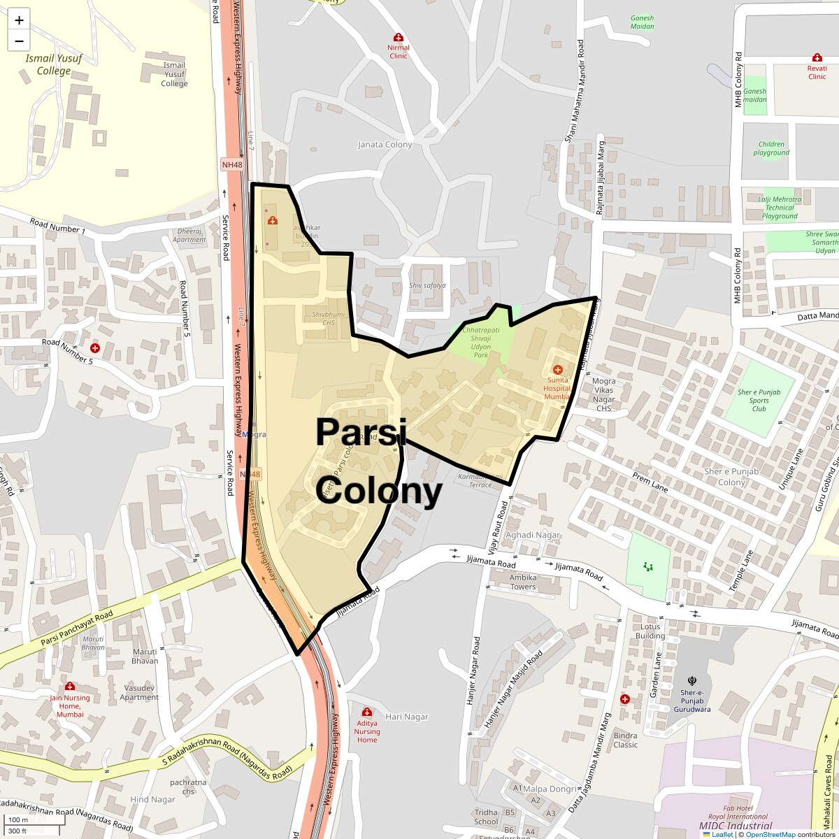 Location Map of Parsi Colony, Mumbai