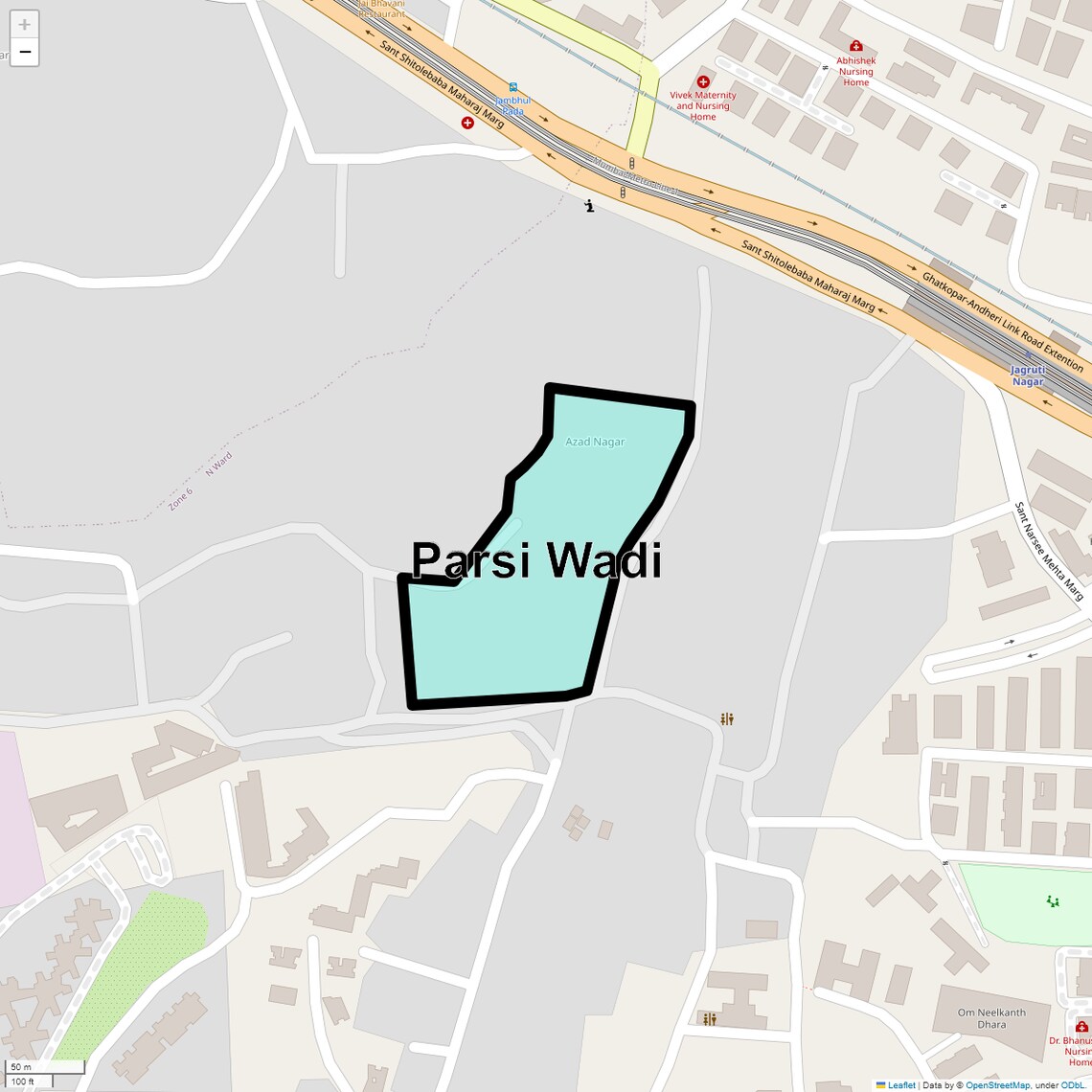 Location Map of Parsi Wadi, Mumbai