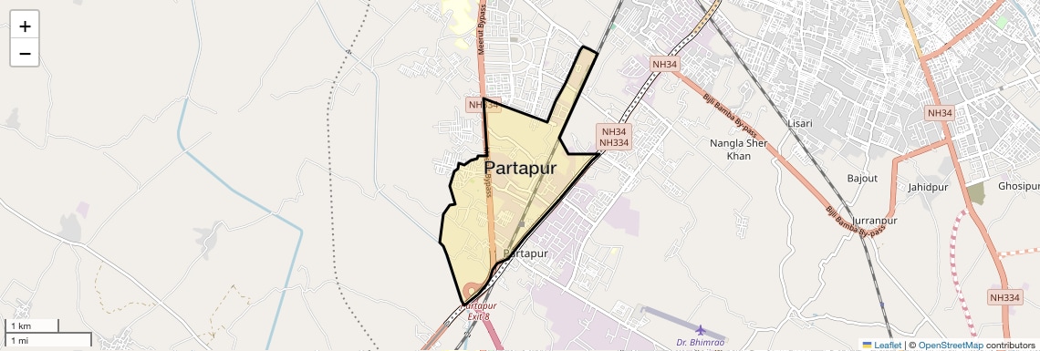Location Map of Partapur, Meerut