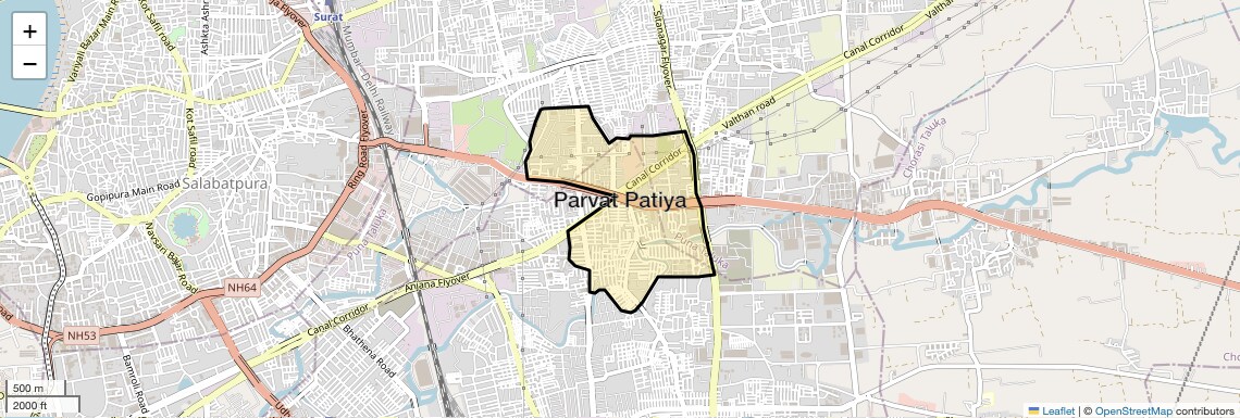 Location Map of Parvat Patiya, Surat