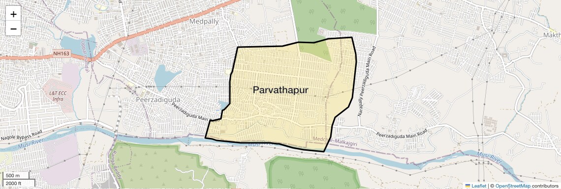 Location Map of Parvathapur, Hyderabad