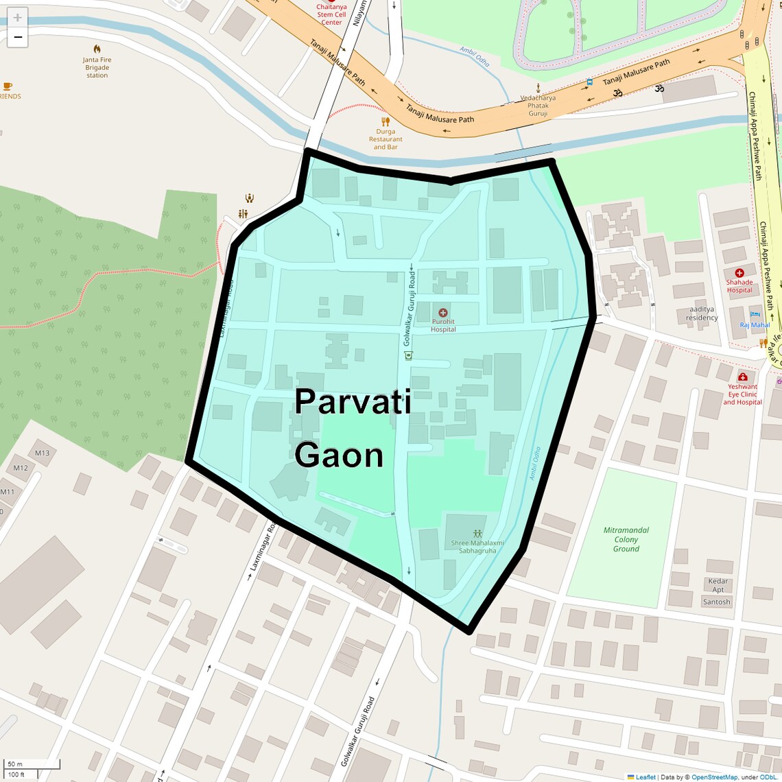 Location Map of Parvati Gaon, Pune
