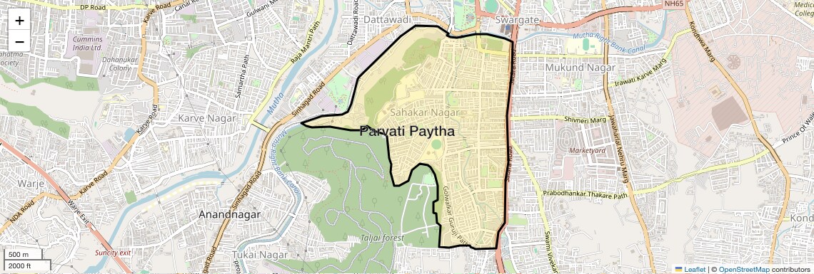 Location Map of Parvati Paytha, Pune