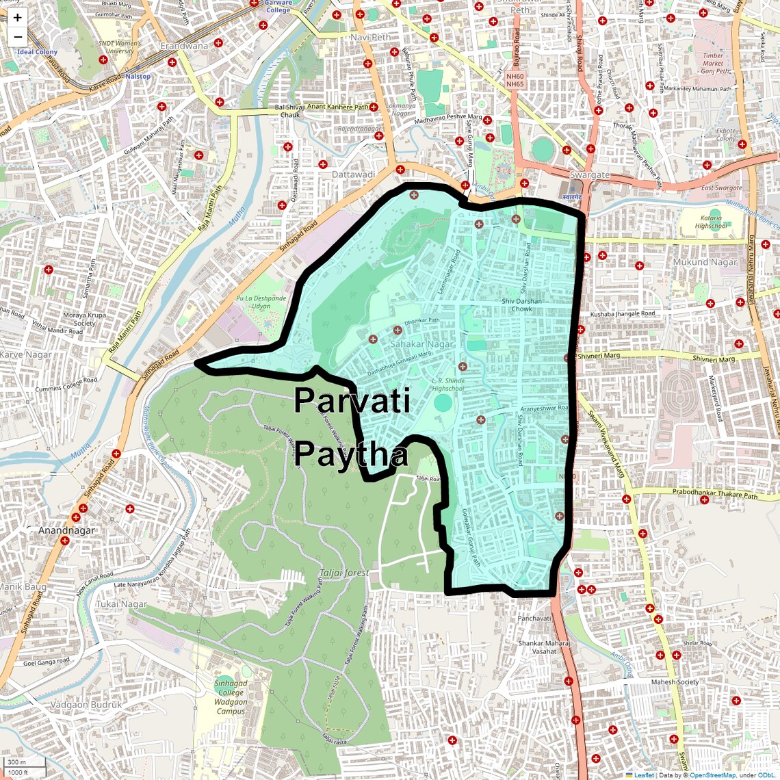 Location Map of Parvati Paytha, Pune