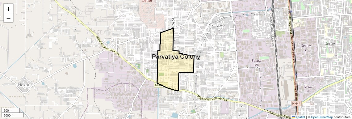 Location Map of Parvatiya Colony, Faridabad