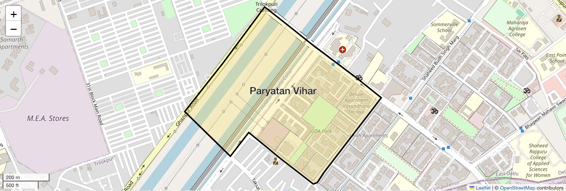 Location Map of Paryatan Vihar, Delhi