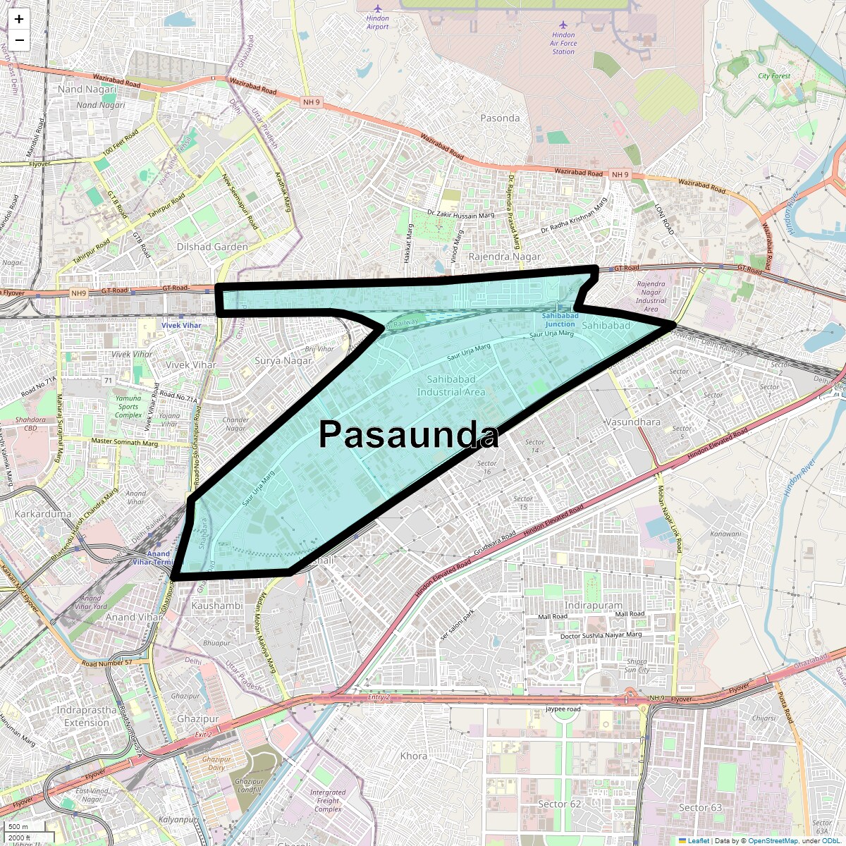Location Map of Pasaunda, Ghaziabad