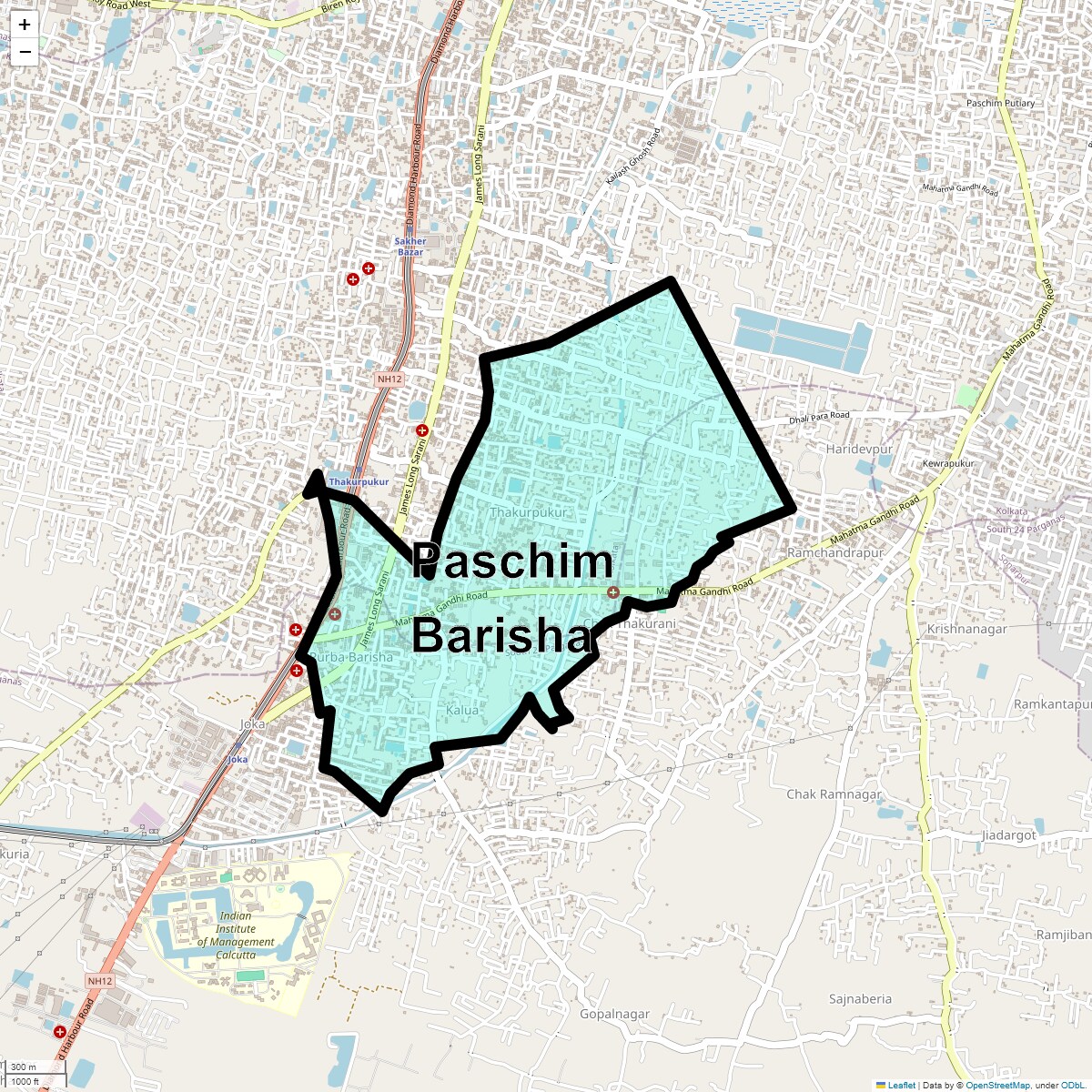 Location Map of Paschim Barisha, Kolkata