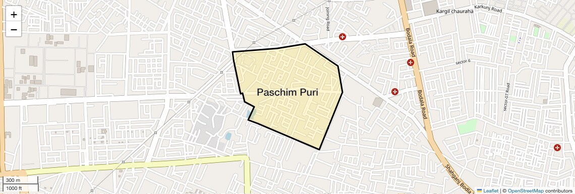 Location Map of Paschim Puri, Agra