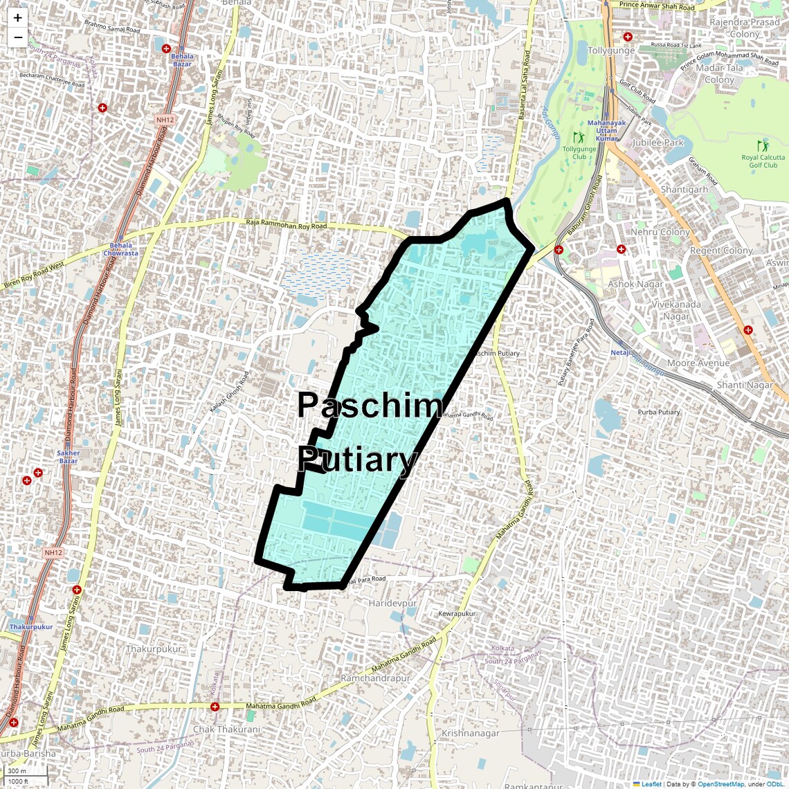 Location Map of Paschim Putiary, Kolkata