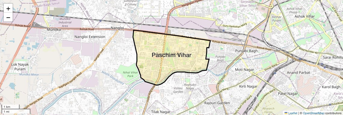 Location Map of Paschim Vihar, Delhi