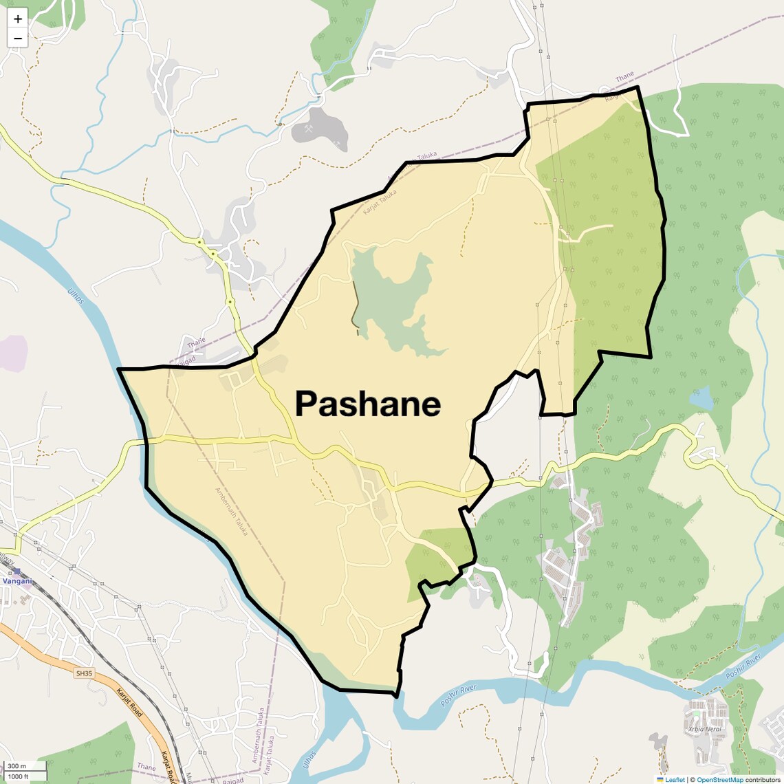 Location Map of Pashane, Navi Mumbai