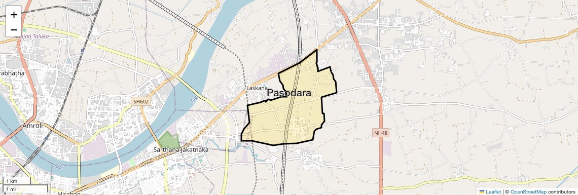 Location Map of Pasodara, Surat