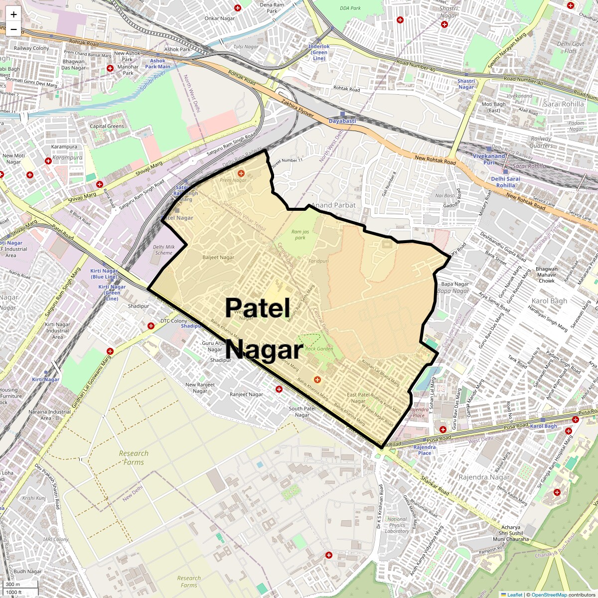 Location Map of Patel Nagar, Delhi