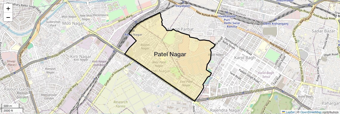 Location Map of Patel Nagar, Delhi