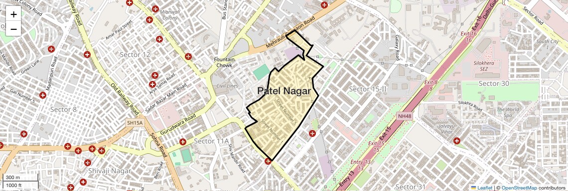 Location Map of Patel Nagar, Gurgaon