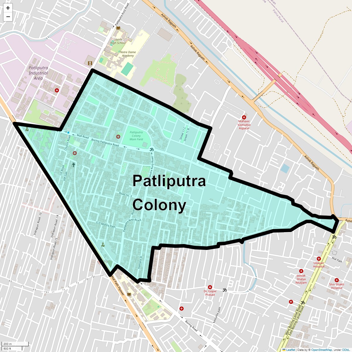 Location Map of Patliputra Colony, Patna