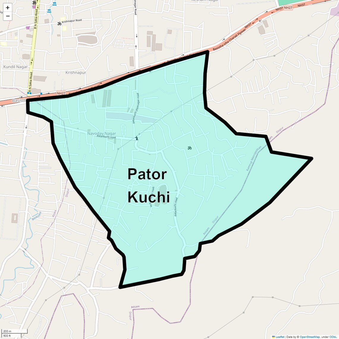 Location Map of Pator Kuchi, Guwahati