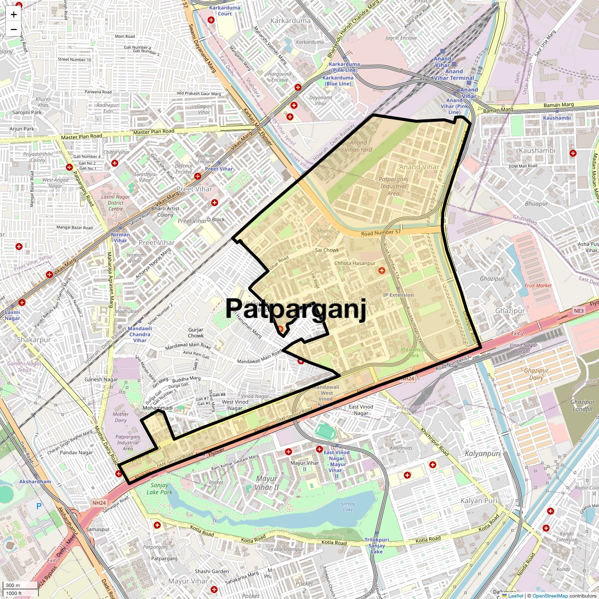 Location Map of Patparganj, Delhi