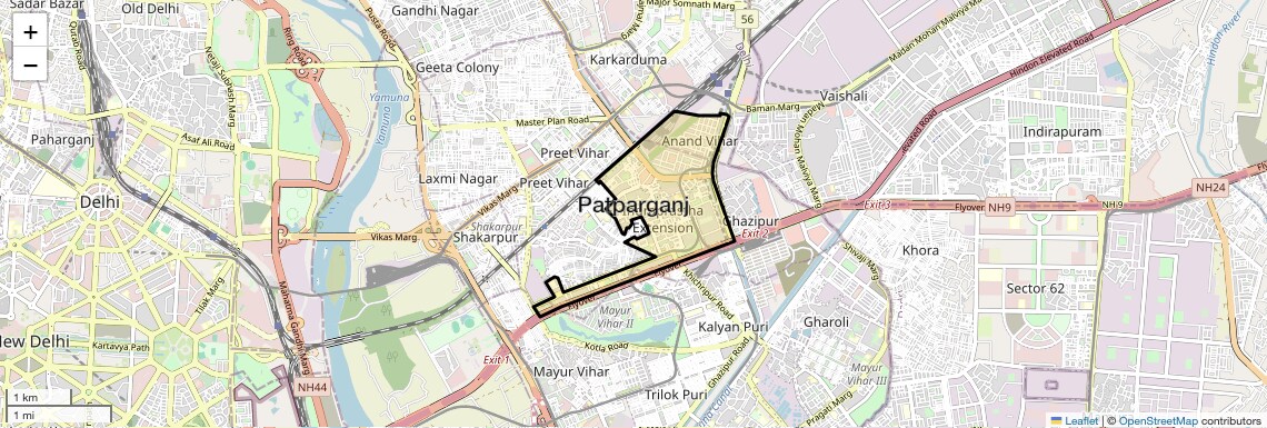 Location Map of Patparganj, Delhi