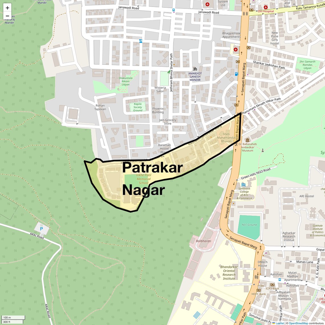 Location Map of Patrakar Nagar, Pune