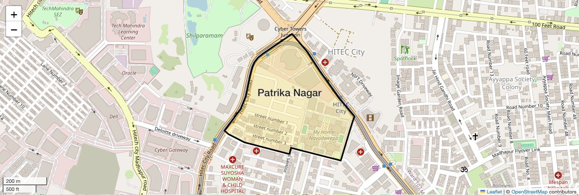 Location Map of Patrika Nagar, Hyderabad