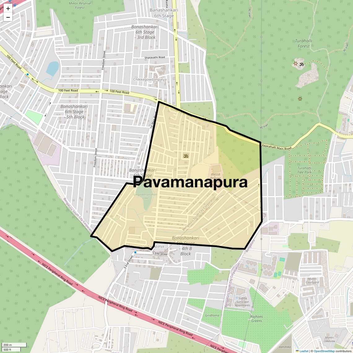 Location Map of Pavamanapura, Bangalore