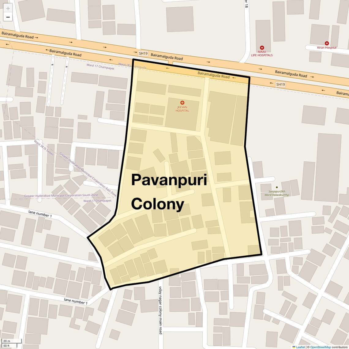 Location Map of Pavanpuri Colony, Hyderabad