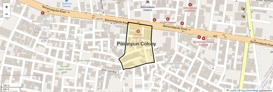 Location Map of Pavanpuri Colony, Hyderabad