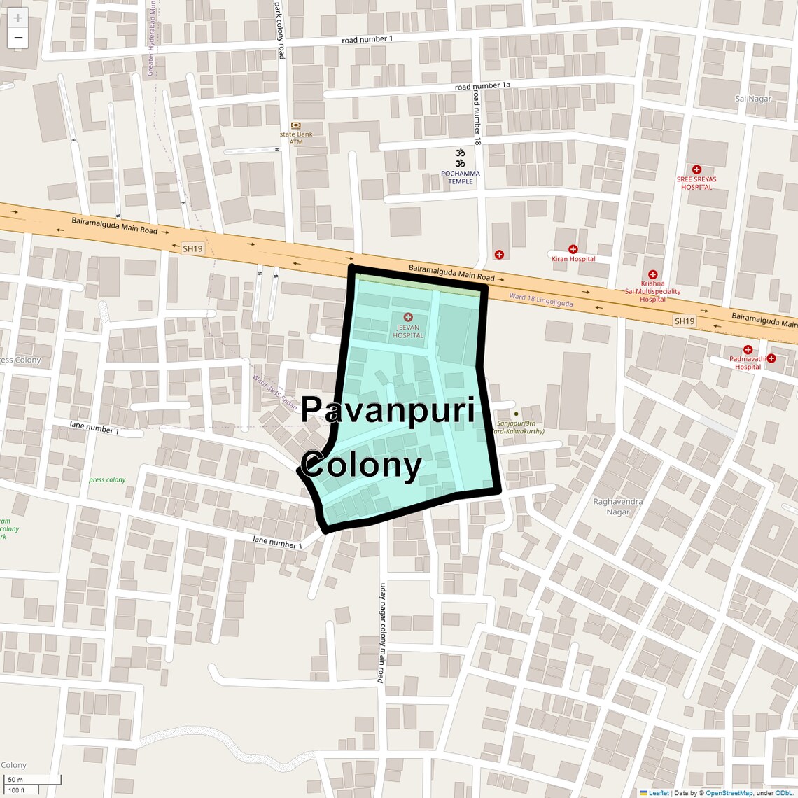 Location Map of Pavanpuri Colony, Hyderabad