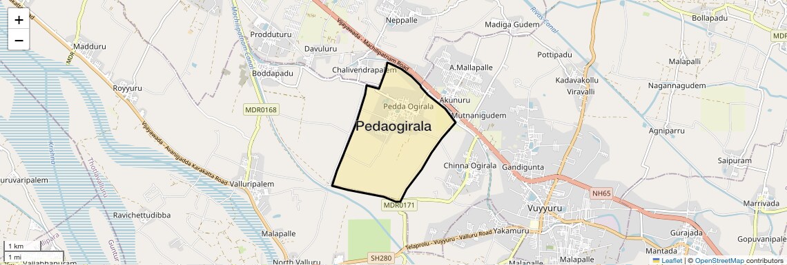 Location Map of Pedaogirala, Vijayawada