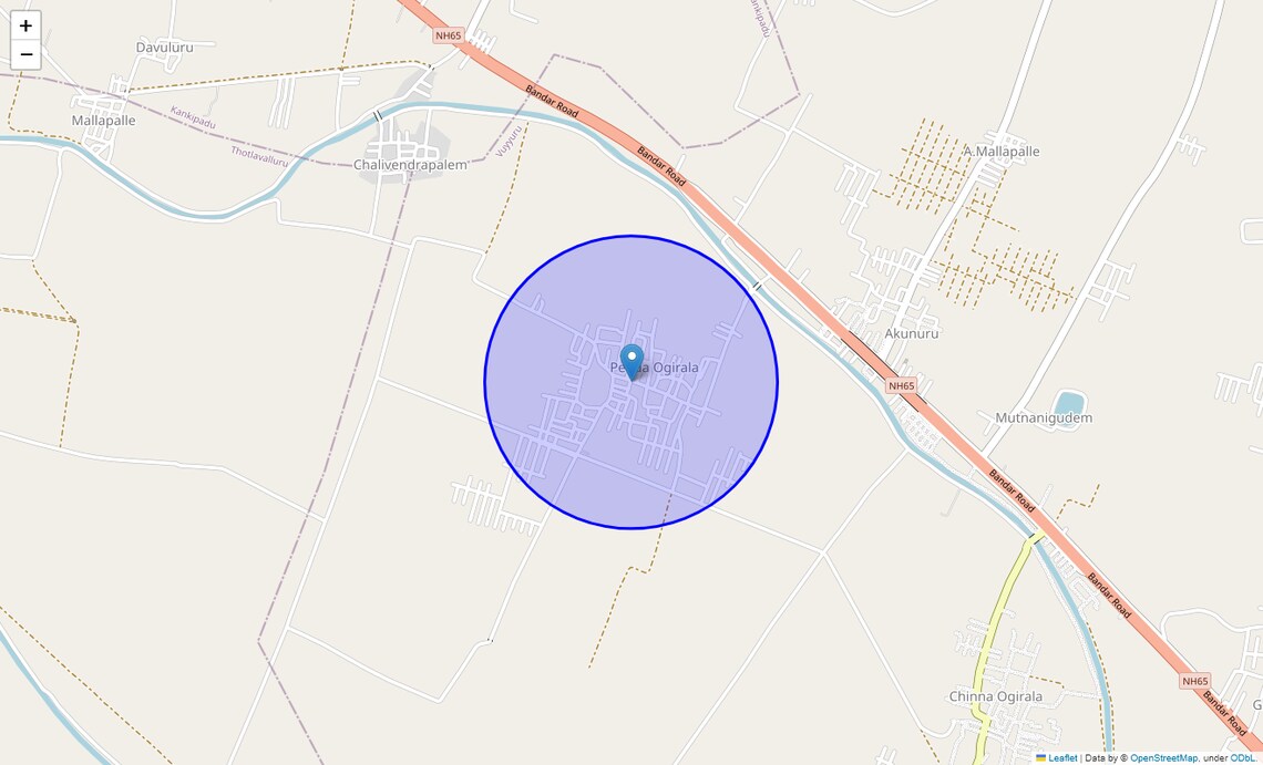 Location Map of Pedaogirala, Vijayawada