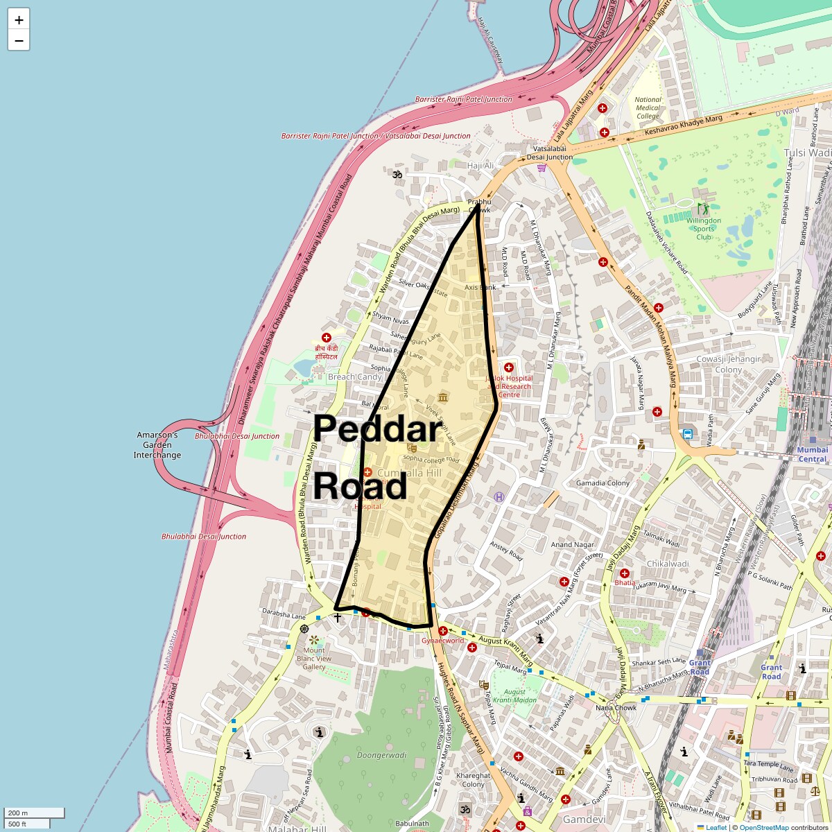 Location Map of Peddar Road, Mumbai
