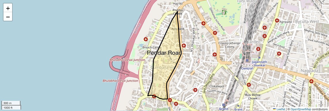 Location Map of Peddar Road, Mumbai