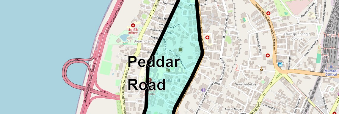 Location Map of Peddar Road, Mumbai