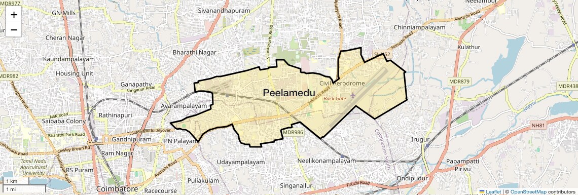 Location Map of Peelamedu, Coimbatore