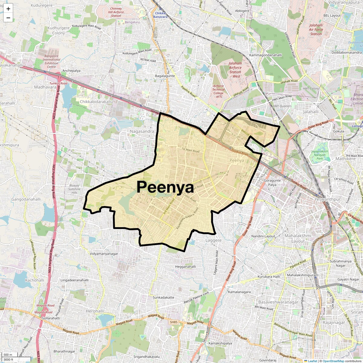 Location Map of Peenya, Bangalore