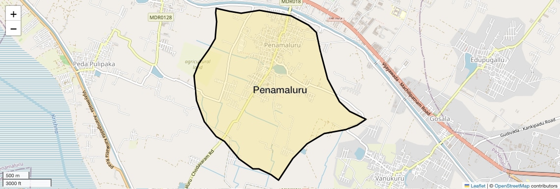 Location Map of Penamaluru, Vijayawada