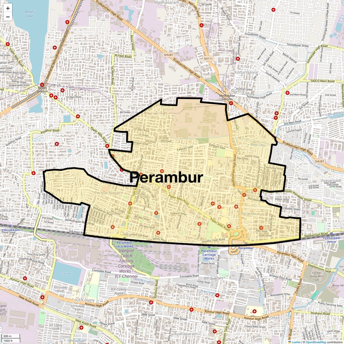 Location Map of Perambur, Chennai
