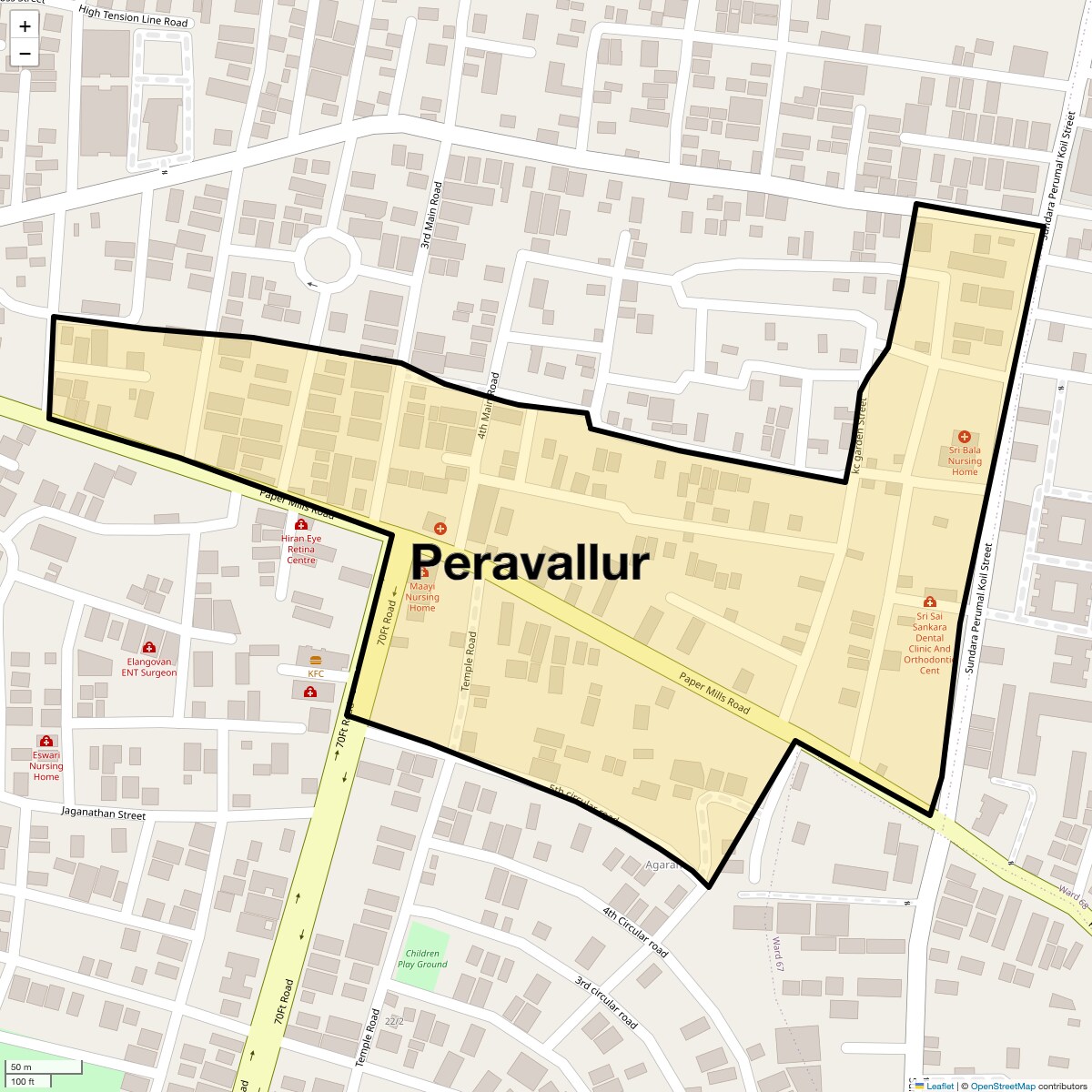 Location Map of Peravallur, Chennai