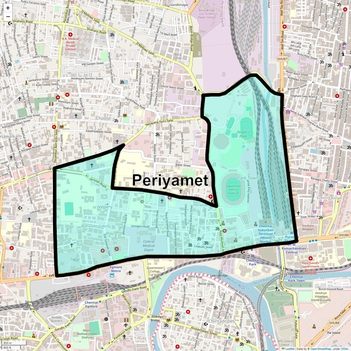 Location Map of Periyamet, Chennai