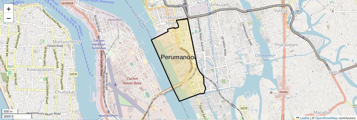 Location Map of Perumanoor, Kochi