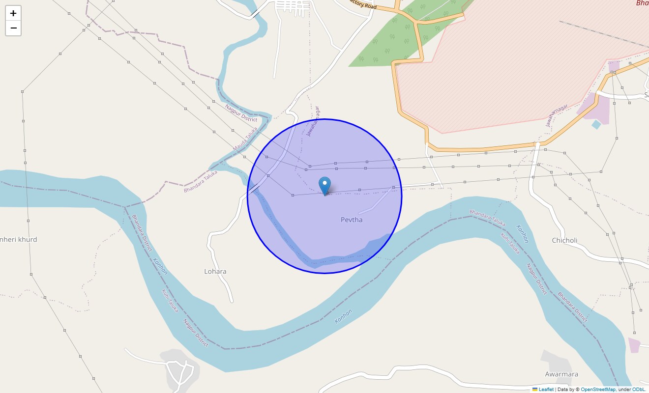 Location Map of Pevtha, Nagpur