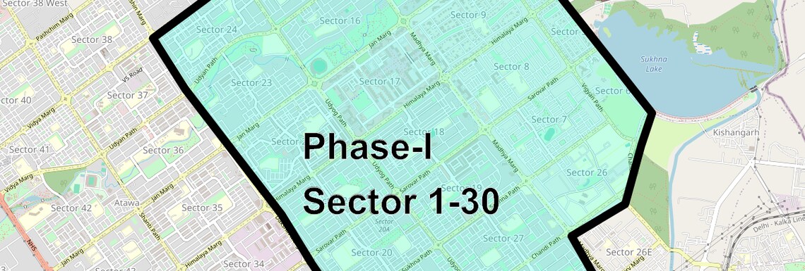 Location Map of PhasE-I Sector 1-30, Chandigarh